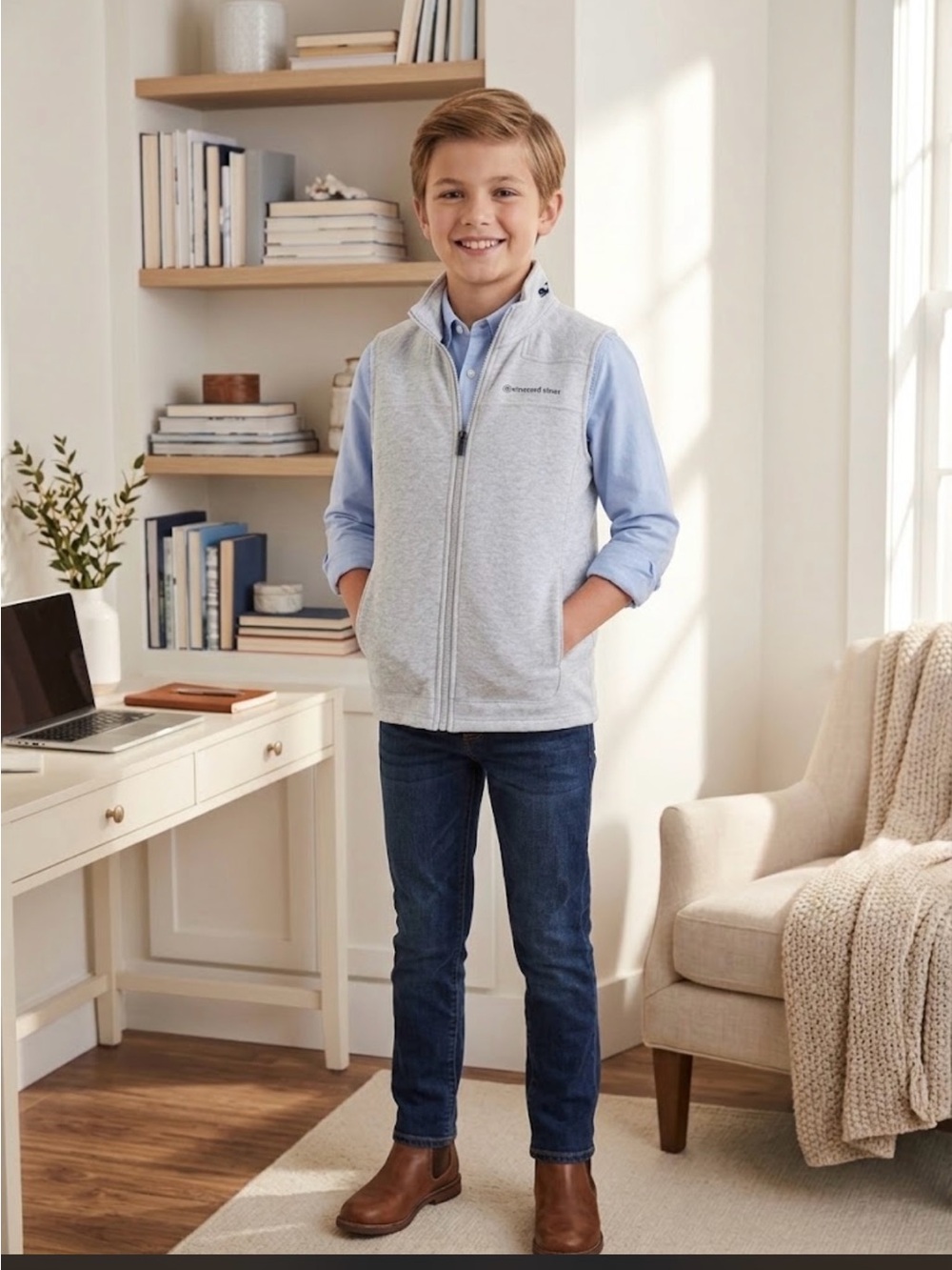Vineyard Vines Kids Gray Zip Performance Vest